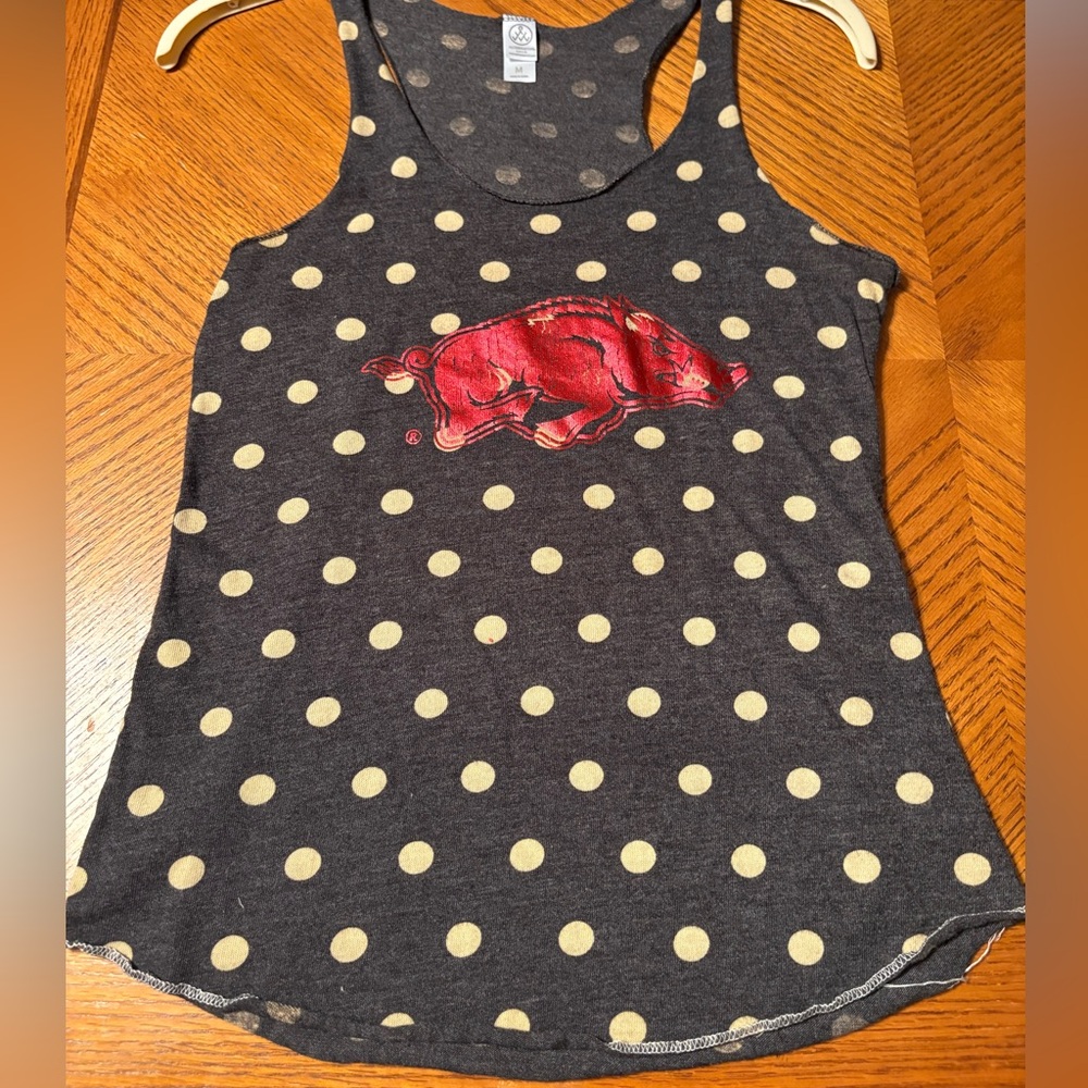 Gray Game day Tank Top with Gold Polka Dots and Red Arkansas Razorback size m